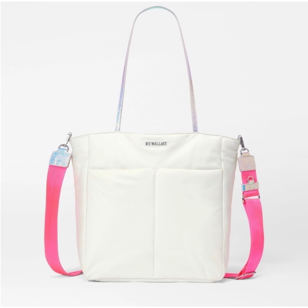 MZ Wallace Bowery Quattro bag tote White Iridescent Pink Neon Purse NWT Sutton